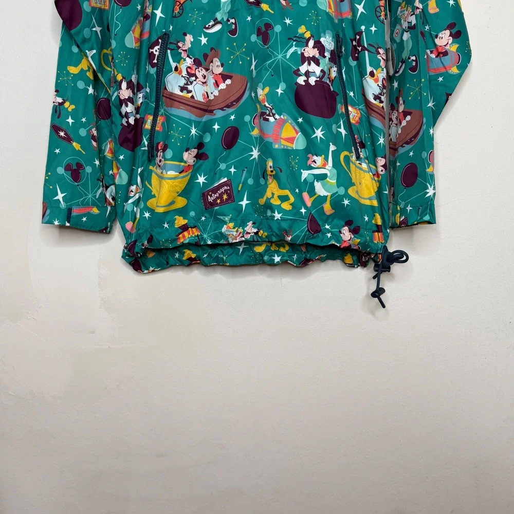 Disney Parks Anorak Windbreaker Jacket Mens Large Green Character Print Retro